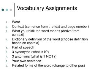 Vocabulary Assignments