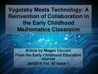 Article by Megan Cicconi From the Early Childhood Education Journal Jan2014 Vol. 42 Issue 1
