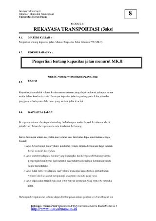 Jurusan Teknik Sipil Fakultas Teknik dan Perencanaan Universitas Mercu Buana MODUL 8