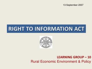 LEARNING GROUP – 10 Rural Economic Environment &amp; Policy