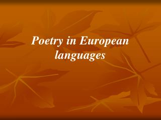Poetry in European languages