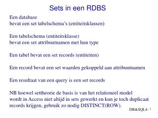 Sets in een RDBS