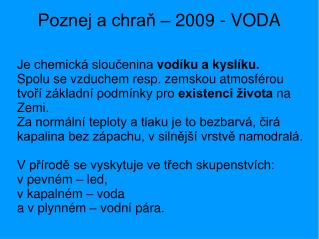 Poznej a chraň – 2009 - VODA