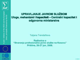 Tatjana Trendafilova Radionica o “ Stvaranju profesionalne javne službe na Kosovu ”
