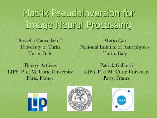 Matrix Pseudoinversion for Image Neural Processing