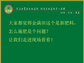 大家都觉得金满田这个是新肥料， 怎么施肥是个问题？ 让我们走进现场看看！