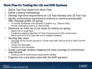 Work Plan for Testing the LIS and EHR Systems