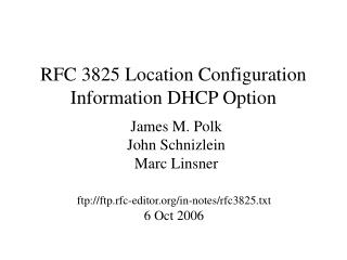 RFC 3825 Location Configuration Information DHCP Option