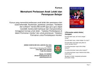 Kursus Memahami Perbezaan Anak Lelaki dan Perempuan Belajar