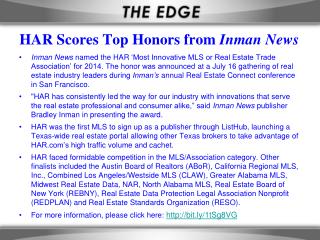 HAR Scores Top Honors from Inman News