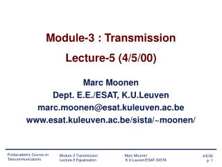 Module-3 : Transmission Lecture-5 (4/5/00)