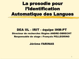 La prosodie pour l’Identification Automatique des Langues