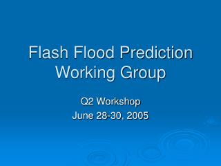 Flash Flood Prediction Working Group