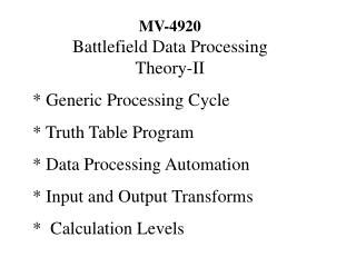 MV-4920 Battlefield Data Processing Theory-II