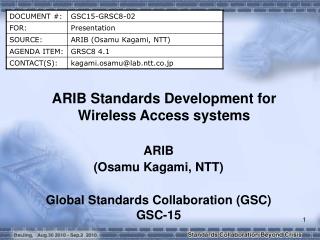 ARIB Standards Development for Wireless Access systems