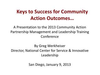 Keys to Success for Community Action Outcomes…