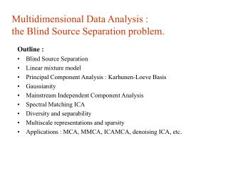 Multidimensional Data Analysis : the Blind Source Separation problem.