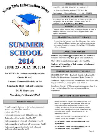 Keep This Information Sheet
