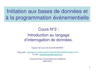 Initiation aux bases de données et à la programmation événementielle