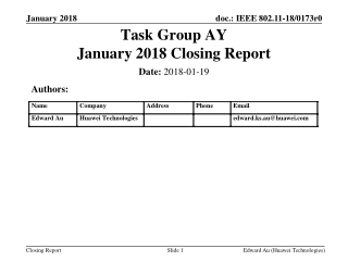Task Group AY January 2018 Closing Report