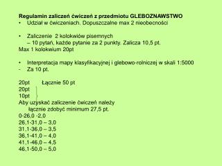 Regulamin zaliczeń ćwiczeń z przedmiotu GLEBOZNAWSTWO