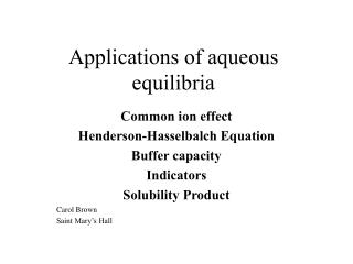 Applications of aqueous equilibria