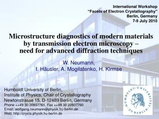 Humboldt University of Berlin, Institute of Physics, Chair of Crystallography