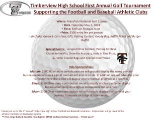 Where: Mansfield National Golf Course Date : Saturday May 3, 2014 Time: 8:00 am Shotgun Start