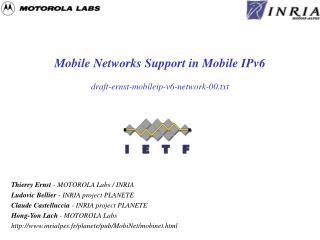 Mobile Networks Support in Mobile IPv6 draft-ernst-mobileip-v6-network-00.txt