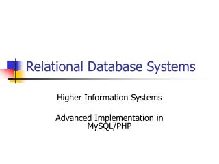 Relational Database Systems