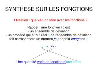 SYNTHESE SUR LES FONCTIONS