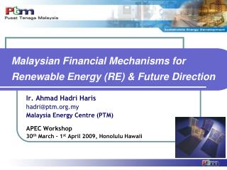Malaysian Financial Mechanisms for Renewable Energy (RE) &amp; Future Direction