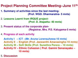 Project Planning Committee Meeting–June 11 th