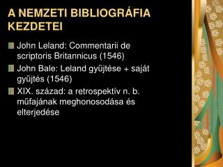 A NEMZETI BIBLIOGRÁFIA KEZDETEI