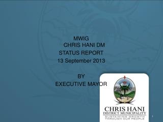 MWIG CHRIS HANI DM STATUS REPORT 13 September 2013 BY EXECUTIVE MAYOR