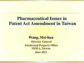 Wang, Mei-hua Director General Intellectual Property Office MOEA, Taiwan June 2011