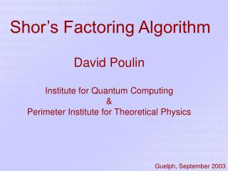 Shor’s Factoring Algorithm