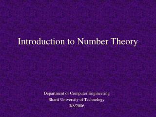 Introduction to Number Theory