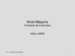 Nível Máquina Formatos de Instruções