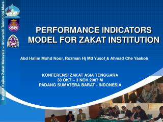 PERFORMANCE INDICATORS MODEL FOR ZAKAT INSTITUTION