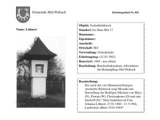 Gemeinde Höf-Präbach			 Erhebungsblatt Nr. 001