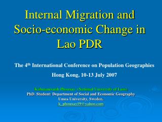 Internal Migration and Socio-economic Change in Lao PDR