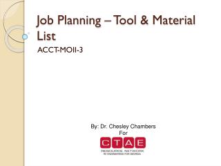 Job Planning – Tool &amp; Material List