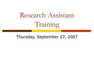 Research Assistant Training