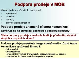 Podpora prodeje v MOB