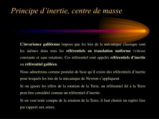 Principe d’inertie, centre de masse