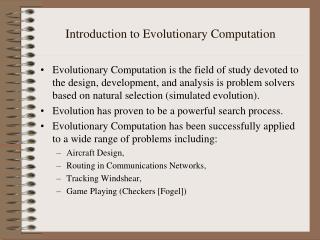 Introduction to Evolutionary Computation