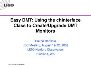 Easy DMT: Using the chInterface Class to Create/Upgrade DMT Monitors
