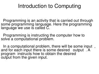 Introduction to Computing