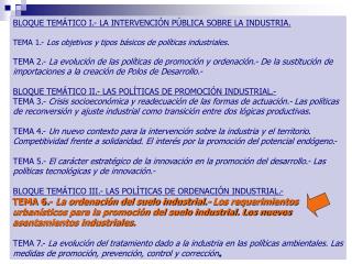 BLOQUE TEMÁTICO I.- LA INTERVENCIÓN PÚBLICA SOBRE LA INDUSTRIA.